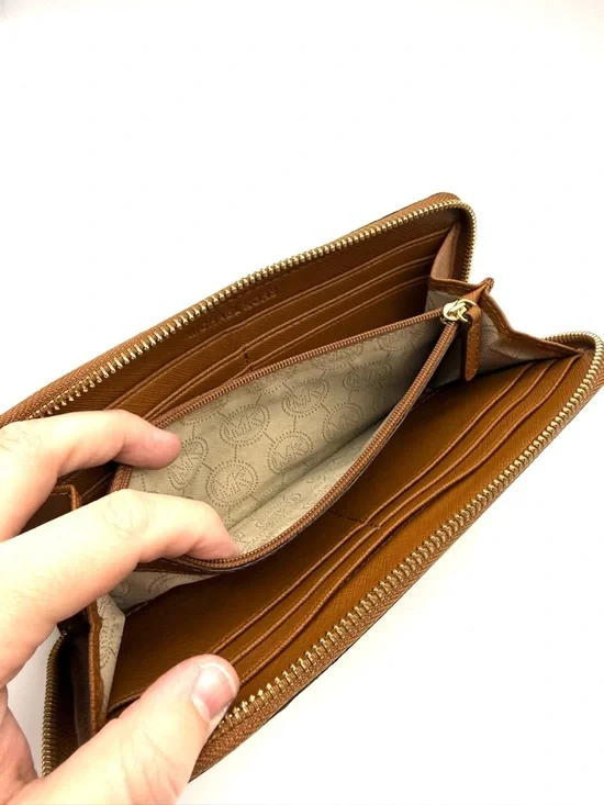 Michael Kors Jet Set Saffiano Zip Around Wallet Brown and Gold - Picture 10 of 14